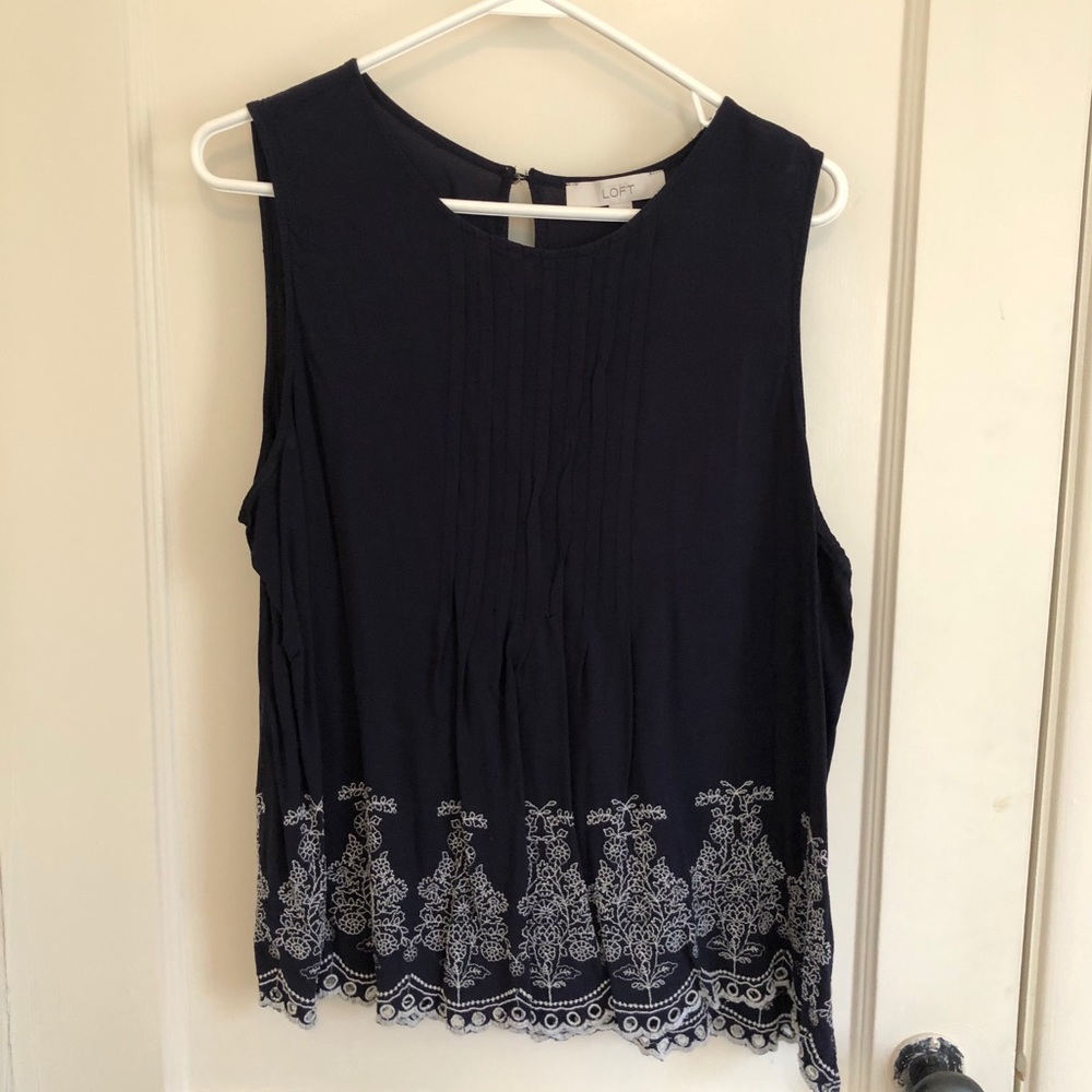 LOFT navy and white top